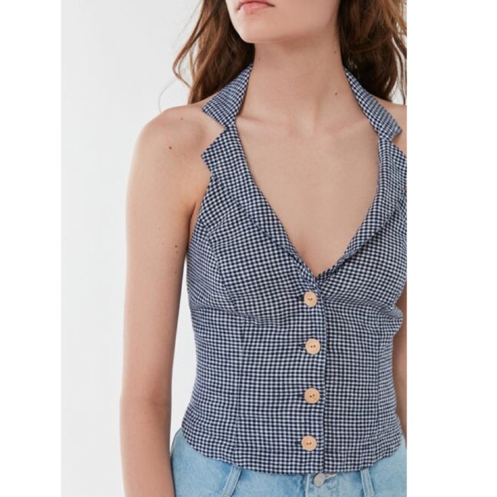 Uo Gianna Linen Button-down Halter Top